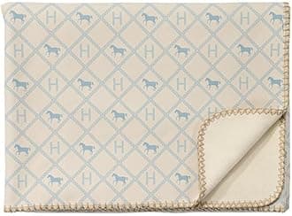 55x71'' Throw Blanket Shawl - Luxury Blue Grid Horse Soft Thickened Sheep Cashmere Blanket for Living Room Office Car Leisure Travel