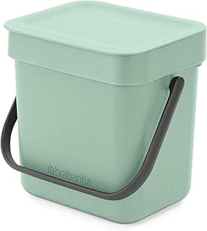 Brabantia Sort & Go Food Trash Can (0.8 Gal/Jade Green) Small Countertop Kitchen Compost Caddy with Handle & Removable Lid, Easy Clean