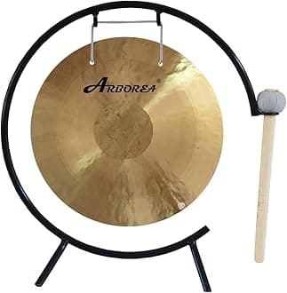 Arborea 10" Mini Gong for Desk with Mallet and Stand Shimmering Wash Authentic Chinese Gong Bell For Home Office Tabletop Decor Bronze Metal Gong Percussion Instruments