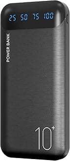 YOBON Power Bank 10000mAh Portable Charger Slim External Battery Pack with 2 USB 2.4A Outputs and USB C in/Out Compatible with Huawei iPhone 15 14 13 12 iPads Samsung S20 Android Tablet (Black, Large)
