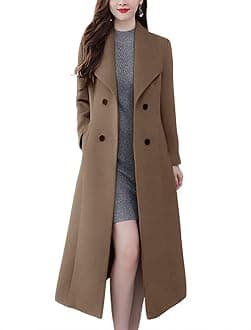 Women's Maxi Long Wool Blend Pea Coat Shawl Collar Double Breasted Winter Trench Coat Overcoat