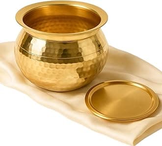 Pure Brass Handi with Lid (2Liters) | Traditional Pital Cooking Pot for Kitchen & Biryani | Handmade Mirror Finish Brass Utensil for Home Chefs & Gifting