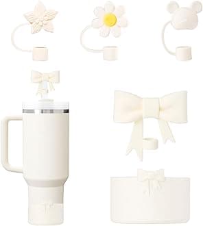 Stanley Tumbler Accessories Set Including 4 Pcs Siliocne Straw Covers Toppers Caps for 10mm/0.4 in Straws,1 Pcs Siliocne Boot for Stanleys Cup 40oz 30oz 20oz- Cream