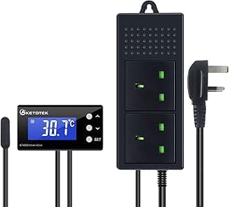 KETOTEK Digital Temperature Controller Thermostat Plug Socket with Waterproof Sensor, 2-Stage Thermostatic Plug 220V Heating Cooling Temperature Switch for Aquarium Greenhouse Heater Fan