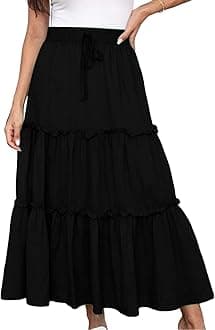 Midi Skirts for Women UK Elasticated Waist - Midi Skirts for Women UK A Line - Knee Length Skirt Tiered Maxi Skirt Cotton Ladies SummerSkirts Long Summer Solid Colorskirt Vacation Outfits