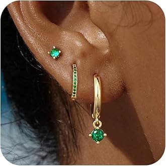 MoodearPearl Dangle Hoop Earrings for Women - Dainty Hypoallergenic 14K Gold Plated Small Drop Chain Hoops Trendy Earring Sets for Multiple Piercing Jewelry