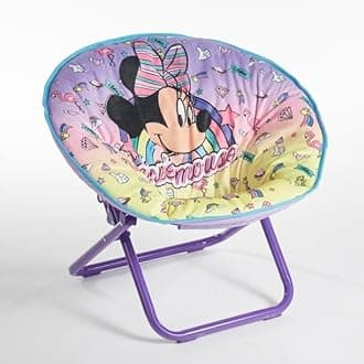 Disney Minnie Mouse Toddler Folding Saucer Chair – 19" Portable Kids Lounge Seat with Fun Character Design, Soft and Cozy Chair for Ages 3+, Ideal for Bedroom or Playroom
