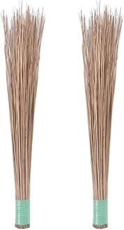 N.A Supplier Brown Color Natural Coconut Leaf Grass Broom Stick Jhadu for Home and Kitchen Cleaning Broom Stick (Teela/Nariyal Jhadu) Set of 2