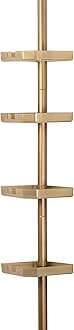 4 Tier Tensions Corner Shower Caddy | Shelves | Adjustable 48“-101” | Bathroom Organizer | Bathtub and Shower Stall | Holds Large Bottles | Soap | Shampoo | Washcloths | Gold