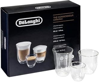 De'Longhi America 551329971 Fancy Collection double Walled Thermo Espresso, Cappuccino & Latte Macchiato Glasses (Set of 6), Clear