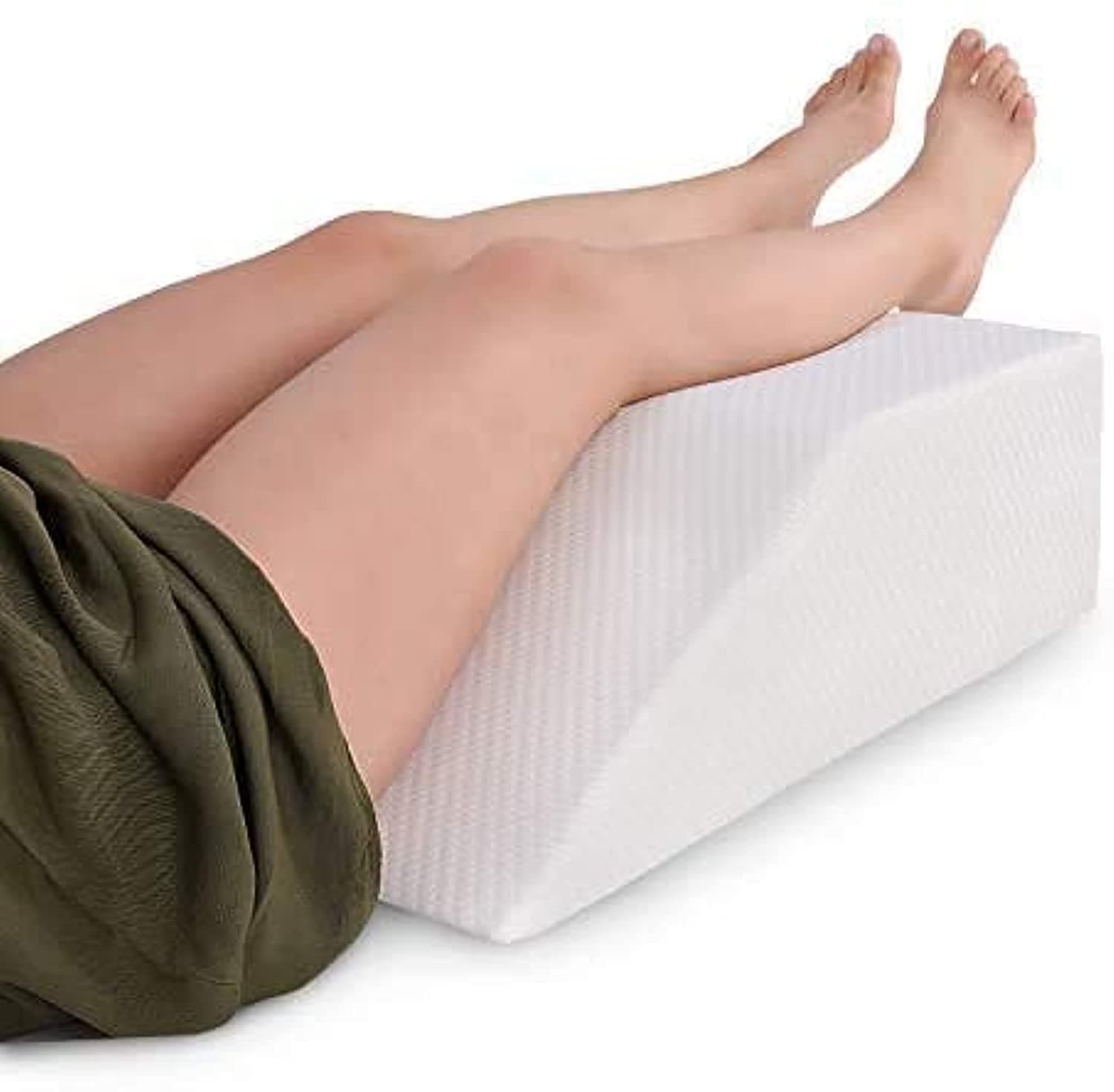 Leg Elevation Pillow with Memory Foam Top - Elevating Leg Rest to Reduce Swelling, Back Pain, Hip and Knee Pain - Ideal for Sleeping, Reading, Relaxing- Breathable and Washable Cover- 8in Height Wedge