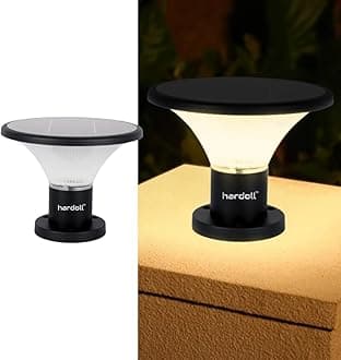 hardoll 10W Solar Lights for Outdoor Garden Home Waterproof Pillar Wall Gate Post Lamp Upgraded Model(Round Shape-Pack of 1)
