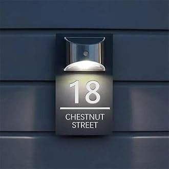 Custom Solar House Sign, Personalised House Number with Solar Light, Personalized Solar House Number Sign, Custom Outdoor Home Numbers Street Name LED Modern House Signs for Home/Yard (Silver)