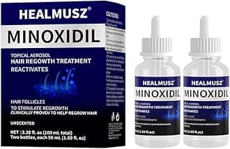 5% Minoxidil for Men & Women, Biotin, Unscented, Red, Unisex-Adults, Hair Growth, Hair Fall Control, 2 Bottles, 100ml (3.36 Fl Oz)