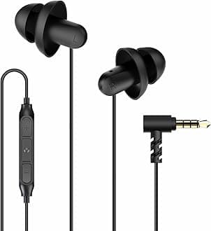 Hearprotek Sleep Earbuds, Soft Lightweight Earbuds Wired with Mic and Volume Control, Noise Reduction Sleep Headphones 3.5mm Tangle Free for Side Sleepers, Snoring, Travel, Meditation, Relaxation
