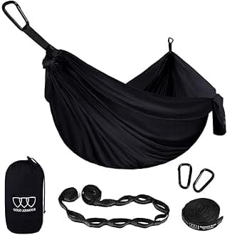 Gold ArmourCamping Hammock - XL Double Hammock Portable Hammock Camping Accessories Gear for Outdoor Indoor with Tree Straps, USA Based Brand (Midnight Black)