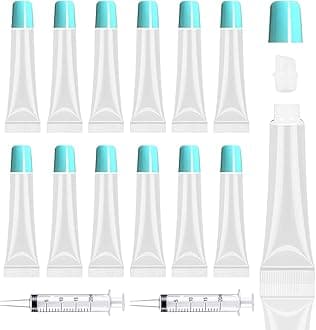 AMORIX 50PCS Blue Lip Gloss Tubes 15ml - Empty Containers for DIY Lip Balm - Refillable Cosmetic Squeeze Tubes + 2 x 20ml Syringes and Labels