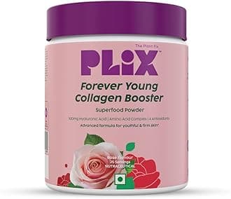 PLIX Collagen Supplement Powder to support Skin Elasticity, Firmness & Youthful Glow | 100% Plant-based with Hyaluronic Acid & Vitamin C | For Women & Men | Rose Flavour, Pack of 1