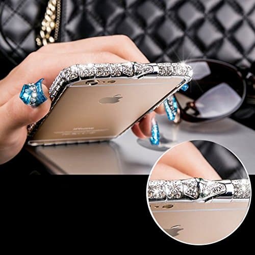 iPhone 8 case/iPhone 7 case/iPhone 6 Case/iPhone 6s Case Crystals Rhinestone Bling Metal Frame Bumper Sparkle Jeweled 100% Handcrafted with Shining Diamond (Snake-Silver-4.7inch)