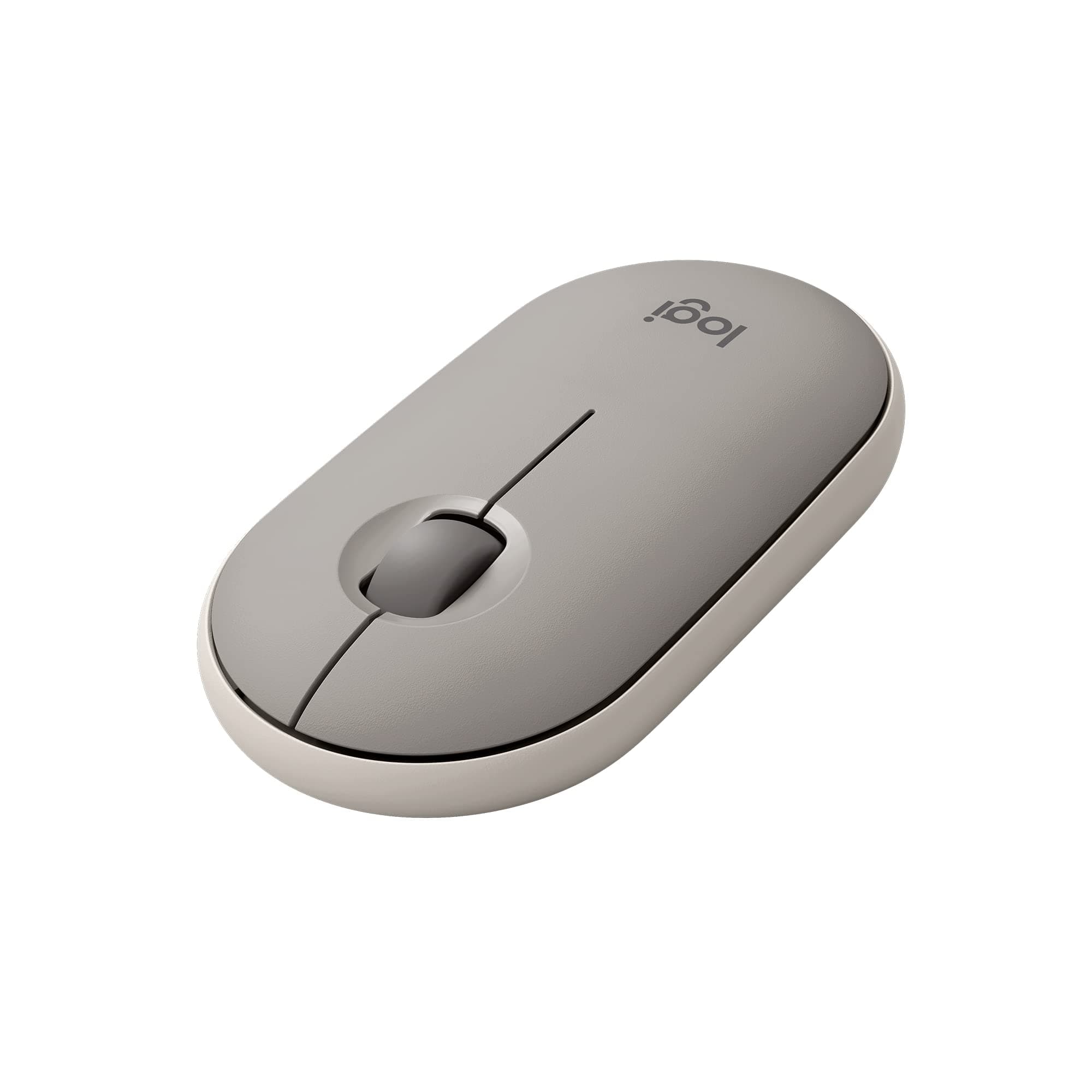 Logitech Pebble Wireless Mouse with Bluetooth or 2.4 GHz Receiver, Silent, Slim Computer Mouse with Quiet Clicks, for Laptop/Notebook/iPad/PC/Mac/Chromebook - Sand (Renewed)