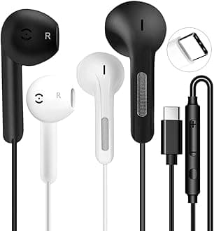 2 Pack USB C Headphones for iPhone 16/15 Pro Max/Plus, Wired Earbuds with Mic & Volume Control Type C Earphones Wired Headphones for iPhone 17 pro max Samsung Galaxy S23/S22/S21