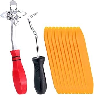 Swpeet 12Pcs Windshield and Glass Repair Tools Kit, Including 48600 Offset Windshield Locking Strip Tool and Hose Removal Hooks with Tapered End Windshield Stick Setting Tool