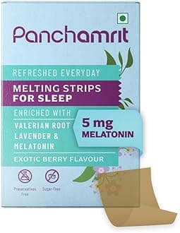 Melting Strips for Sleep Melatonin 5mg, 30 Vegan Strips (Pack of 1) | Natural Sleep Aid | Sugar-Free, Non-Habit Forming |Ayurvedic Herbs-Valerian Root, Lavender & Chamomile | 1-month supply