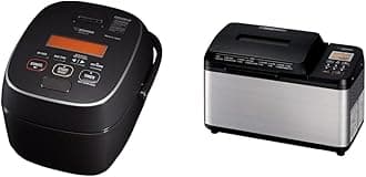 NW-JEC10BA Pressure Induction Heating (IH) Rice Cooker & Warmer, 5.5-Cup, Made in Japan & BB-PDC20BA Home Bakery Virtuoso Plus Breadmaker, 2 lb. loaf of bread, Stainless Steel/Black
