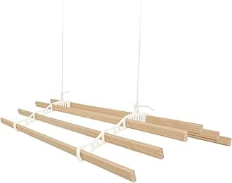 Clothes Airer Ceiling Pulley 6 Lath 2.4m Ivory Maid Traditional Mounted Clothing Dryer Victorian Clothes Horse Laundry Drying Rack Extendable Cast Iron Varnished Pine Kitchen Utility FREE Fixing Kit