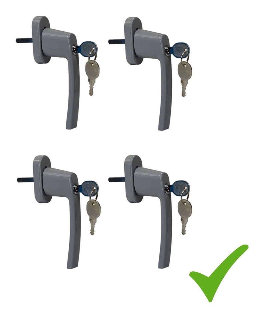 Great Value Set. 4 x Lockable Window Opening Lever Handle with Lock Silver
