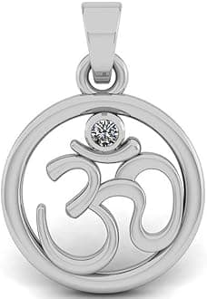 Om God Pendant American Diamond Silver For Men And Women's