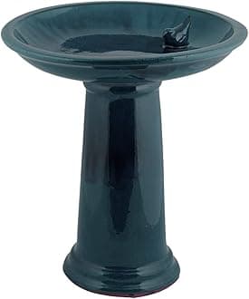Fallen Fruits FB422 Ltd CERAMIC BIRD BATH ON PEDESTAL BLUE, 18"H