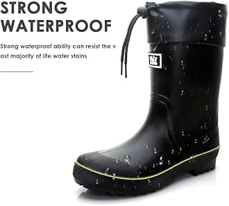Rain Boots for Men, Waterproof Warm Rubber Boots Mens Garden Boots, Comfort Mid-Calf Lightweight Adjustable Raining Shoes, Elastic Chelsea Ankle Rain Boots Fishing Shoes for Yard Farm Outdoor Work