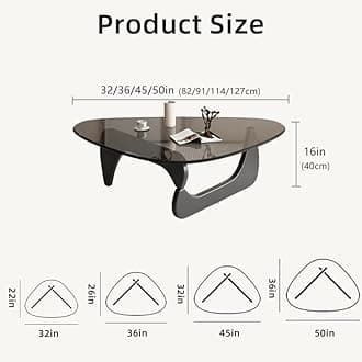 Triangle Coffee Table Modern Noguchi End Table, Solid Wood Base and 8mm Thick Tempered Glass Top Accent for Living Room Office Hotel Patio (Natural Wood Legs + Teal Glass, 36 * 26 * 16)