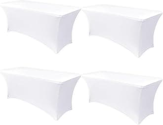 Obstal 8ft Stretch Spandex Table Cover - 4 Pack Universal Rectangular Fitted Tablecloth Protector for Wedding, Banquet and Party, White