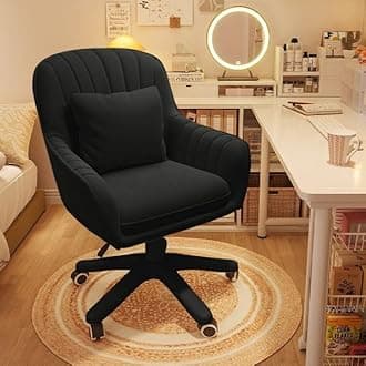 Velvet Desk Chair with Pillow Upholstered Vanity Chair for Girls Women, Home Office Computer Task Chair with Wheels Swivel Rolling Accent Chair for Living Room, Bedroom