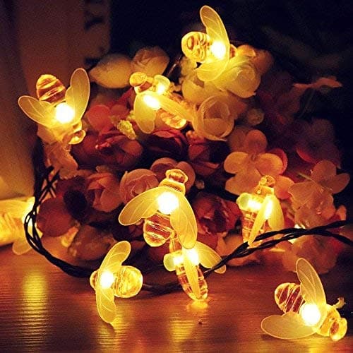 EONSMN Honeybee String Lights, Waterproof Solar Powered 30 LED Bumble Bee Fairy Outdoor Decorative Lights for Garden Patio Fence Summer (Warm White)