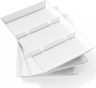 Lifewit Serving Tray Divided for Party Supplies, 3 PCS 15" x 10" Christmas Plastic Platters for Serving Food, White Reusable Tray for Veggie, Snack, Fruit, Cookies, Desserts in Kitchen/Pantry