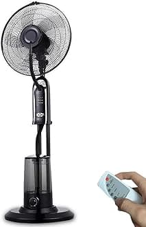 Industrial Misting Fan, Stand Atomizing Fan, Copper Motor 3 Cooling Speeds Outdoor Fans,Waterproof Water Mist Fan with 3.2L Tank,Water Spray Cooler Fan Pedestal Fan for Outdoor Garden Warehouse-Black