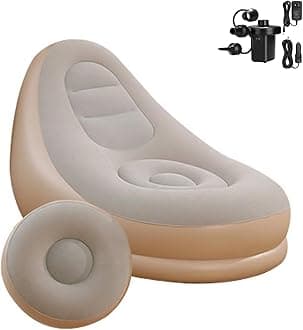 Inflatable Deck Chairs with Air Pump, Inflatable Patio Lounge Chairs for Indoor Living Room Bedroom, Outdoor Travel Camping Picnic Beach Chaise Lounges (Gray)