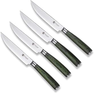 HexClad Green Steak Knife Set, 4-Pieces Damascus Stainless Steel Blades, Full Tang Construction, Pakkawood Handles