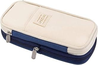 Canvas Kawaii Pencil Case 2 Compartment Cute Pencil Pouch Aesthetic Pencil Case for Girls Large Capacity Pen Pouch Multifunctional Stationery Organizer for School Office (Spacial Navy Blue)