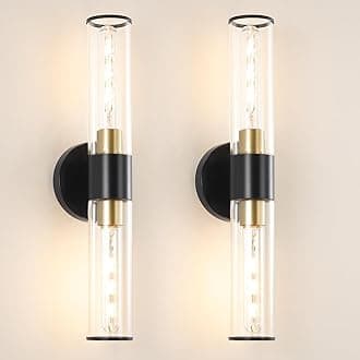 Black and Gold Bathroom Wall Sconces, Hardwired Sconce Wall Decor Set of 2, Modern Wall Sconce with Clear Glass, Bathroom Sconces over Mirror, Wall Light Fixtures for Hallway, Bedroom (Bulbs Required)