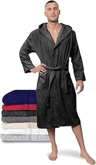 Twinzen Men's Bathrobe, Dressing Gown 100% Cotton (350 g/m²) Oeko-Tex® Certified, Bathrobe with Hood, 2 Pockets, Belt