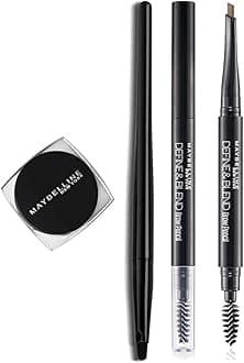 New York Lasting Drama Gel Eyeliner,Blackest Black, 2.5g & Maybelline New York's Define & Blend Brow Pencil Natural Brown, 0.16g