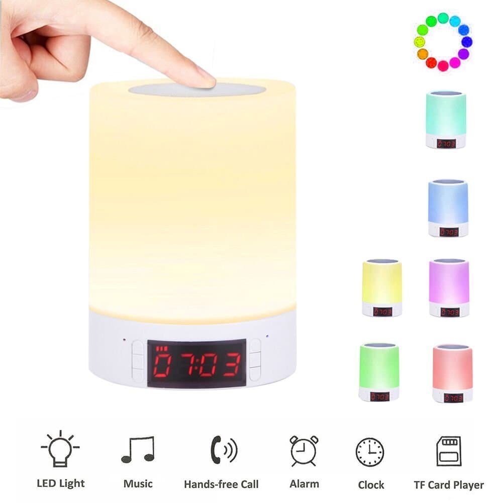 Kainuoa Touch Control Bedside Lamp with Wireless Bluetooth Speaker Table LED Lamp Multi-Color Changing Desk Lamp Night Light with Alarm Clock, Hands-Free Calls & Timing Function for Home/Travelling