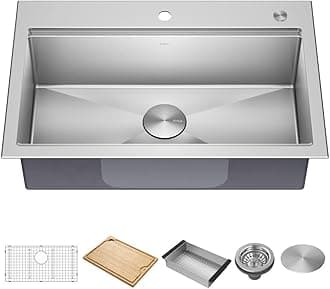 Kore 32-Inch Drop In/Undermount Workstation 16 Gauge Single Bowl Stainless Steel Kitchen Sink with Accessories, KWT300-32