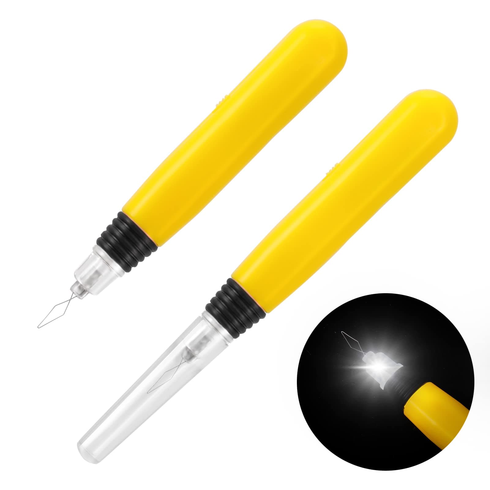 Fuyamp LED Needle Threaders,Lighted Plastic Wire Loop Needle Threaders, Portable DIY Needle Threader Hand Machine Sewing Tool for Sewing Crafting Cross Stitch Needles(2 Pack)