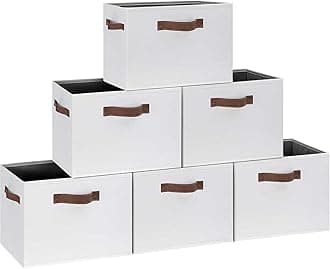 GhvyenntteS 6 Pack Large Fabric Storage Bins with Handles, 15x11x9.6 Inch Storage Baskets for Shelves, Foldable Closet Storage Bins for Shelves, Closet Organizers and Storage Boxes, White