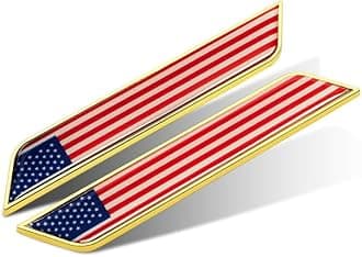 2 PCS 3D Gold American Flag Metal Decal Car Emblem Sticker,Car Accessories Decorations Chrome Shield Flag Sticker Decals.